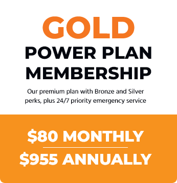 Gold Power Plan Membership - Our premium plan with Bronze and Silver perks, plus 24/7 priority emergency service - $80 Monthly | $955 Annually